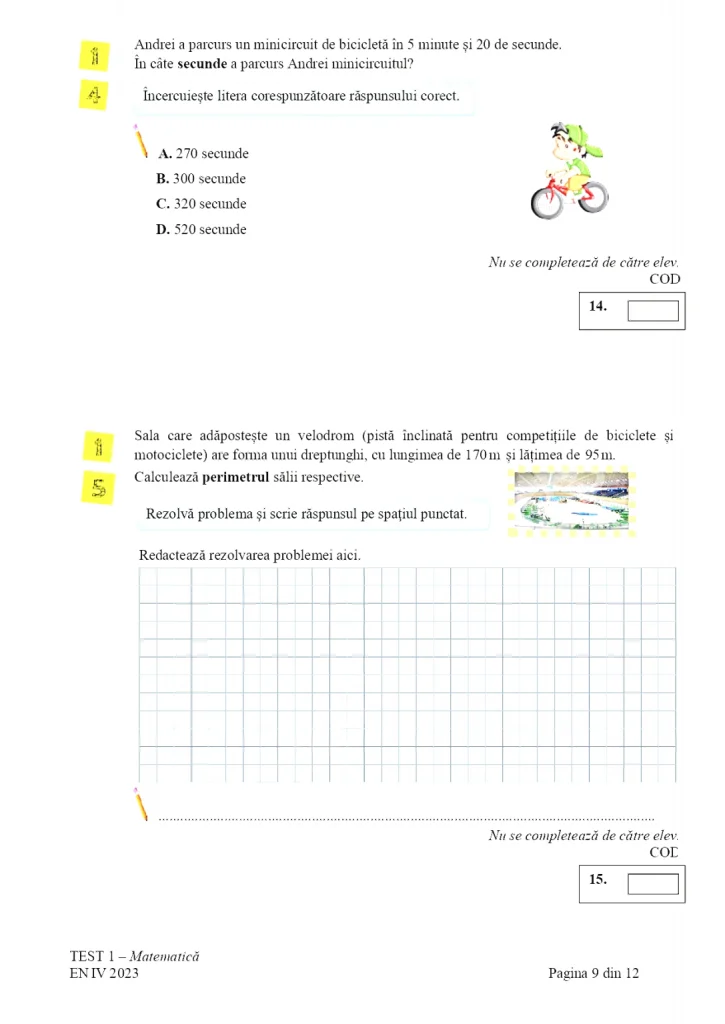 Subiectele la matematică la Evaluarea Națională 2023 pentru clasa a IV-a. Ce au avut elevii de rezolvat
