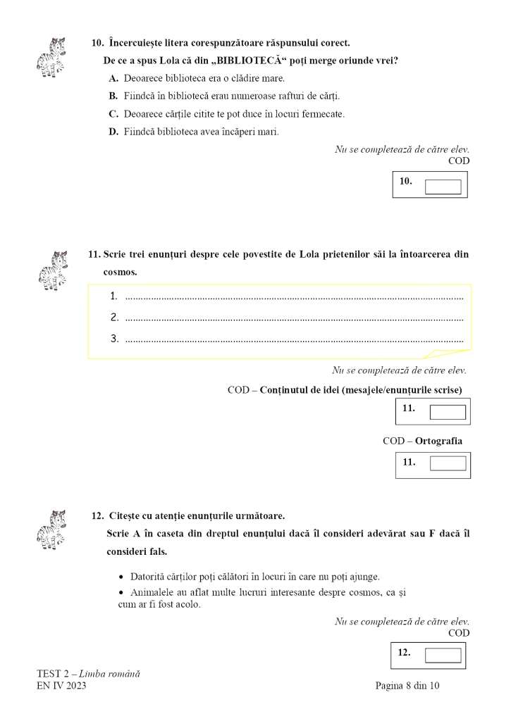 Subiectele la Limba română de la Evaluarea Națională 2023 pentru clasa a IV-a. Ce au avut de făcut elevii