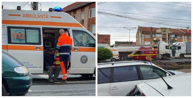 Un bărbat în stare de ebrietate a fost lovit de o ambulanță pe trecerea de pietoni, în Vladimirescu