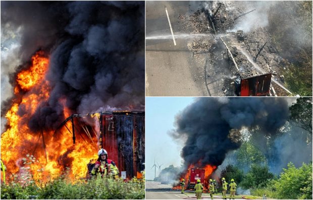 Mii de baterii au explodat și au aprins un camion și vegetația de pe marginea autostrăzii, în Germania