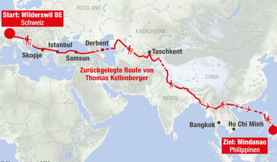 Motivul pentru care un elvețian a mers pe jos de la Berna în Filipine. Cât a durat drumul