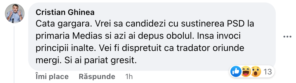 Demisie cu scandal din USR. Ghinea: „Vrei să candidezi cu susținerea PSD la primăria Mediaș. Vei fi disprețuit ca trădător”