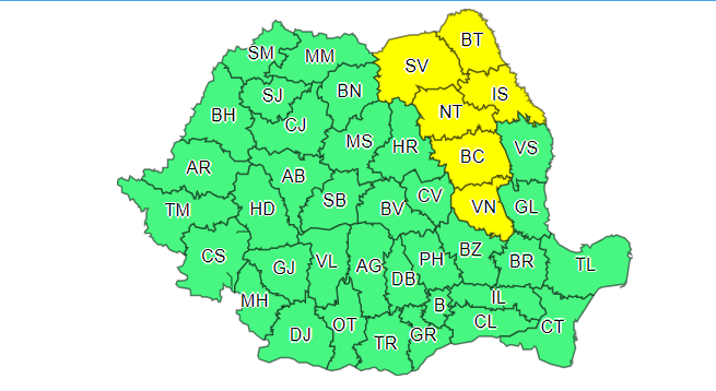 Aproape toată țara, sub cod portocaliu și galben de ploi torențiale și vijelii