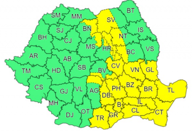 Cod galben de ploi și vijelii în mai multe județe ale țării. Alerta meteo vizează și Bucureștiul