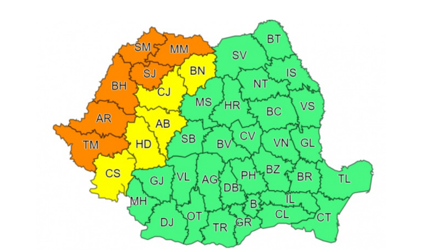 O nouă avertizare de caniculă în toată țara. Cod portocaliu și galben de furtuni, în nord-vestul țării
