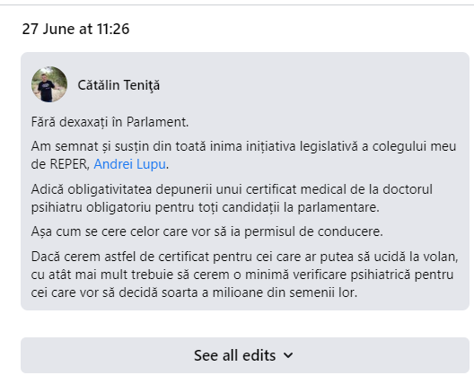Partidul REPER nu renunță la proiectul de lege care vrea test psihiatric pentru candidații la parlamentare. Medic psihiatru: „Politicienii folosesc termeni medicali pe care nu-i înțeleg”