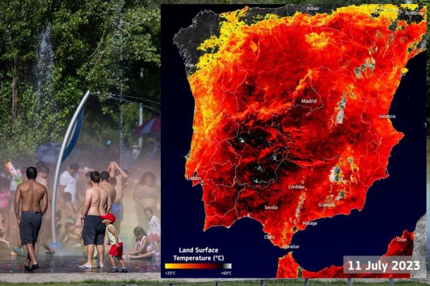 Spania „fierbe” la 60 de grade Celsius – imagine din satelit cu efectul valului de căldură Cerberus