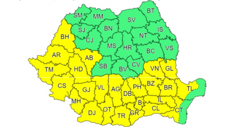 Alerte de caniculă și furtuni în cea mai mare parte a țării. Zonele vizate de vijelii
