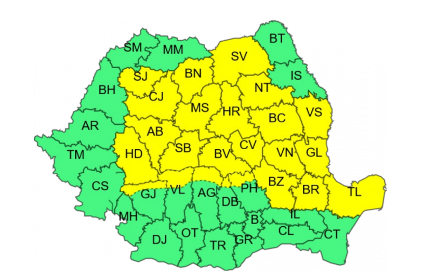 O nouă alertă meteo de ploi torențiale! Zonele aflate sub cod galben de vijelii
