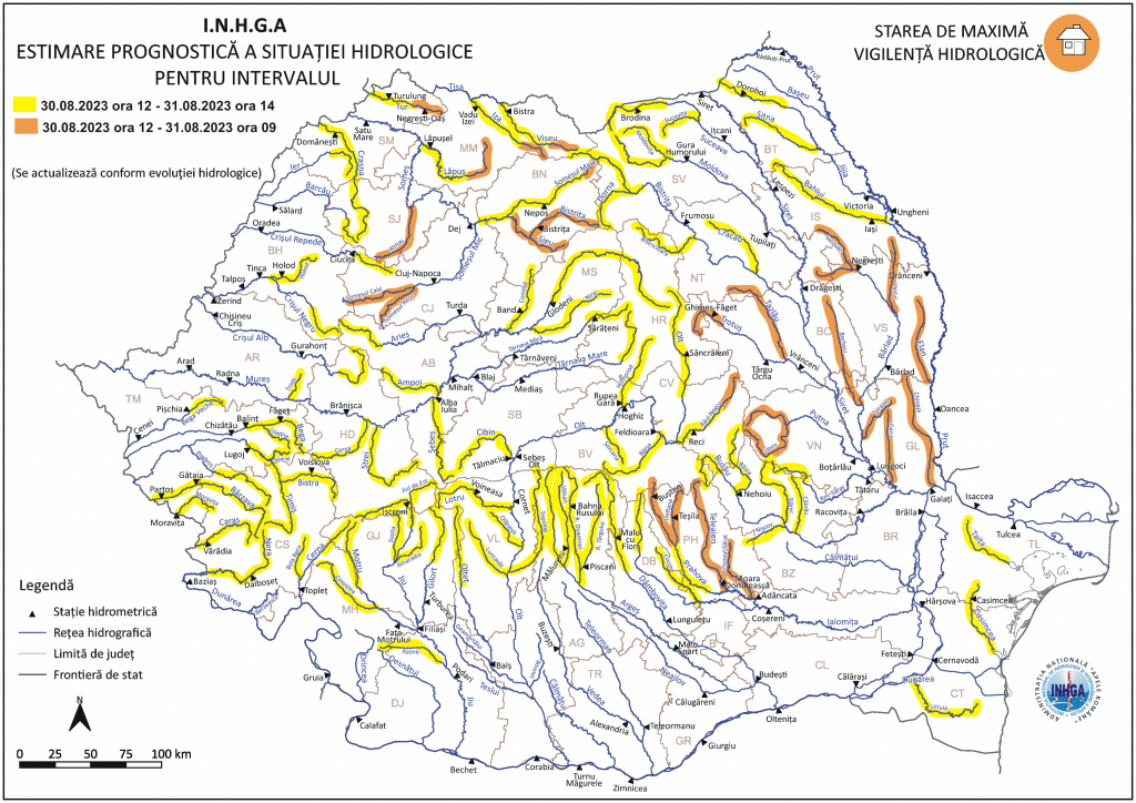 Alertă de la hidrologi: cod portocaliu şi galben de inundații pe râuri din mai multe zone ale țării