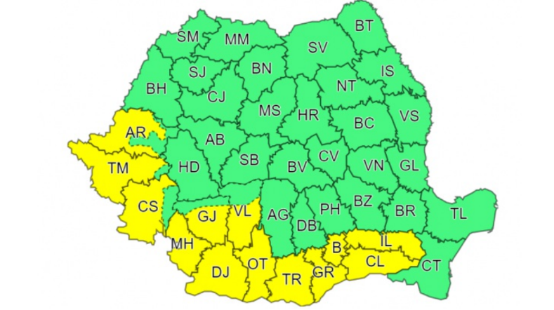 Alertă de vijelii și ploi torențiale. Canicula se menține în sudul și vestul țării. Harta zonelor vizate