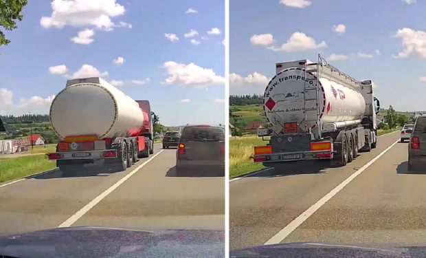 Doi camionagii ucraineni au rămas fără permis la 18 zile după ce au fost filmați depășind coloana de mașini pe linie continuă, la Dărmănești, în Bacău