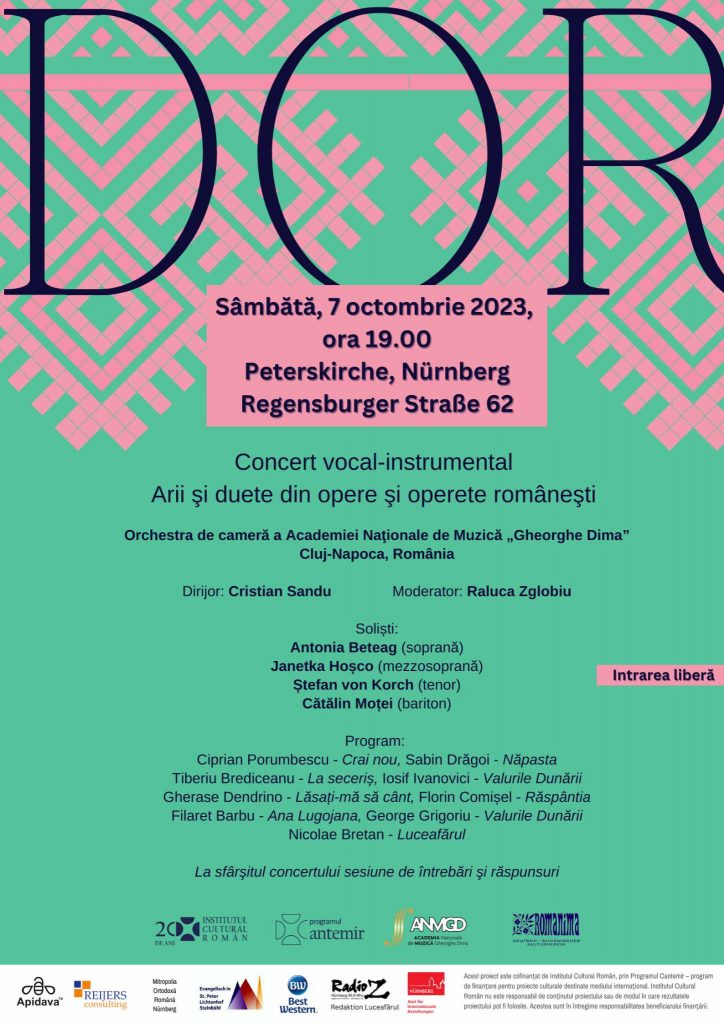 Tenorul Ştefan von Korch concertează la Nürnberg pe 7 octombrie, interpretând arii din opere şi operete româneşti în concertul DOR. 1 dor 7 oct nuremberg ro