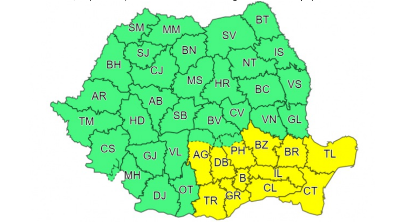 Cod galben de vânt puternic în sud-estul țării, până miercuri seară. Cum va fi vremea în București