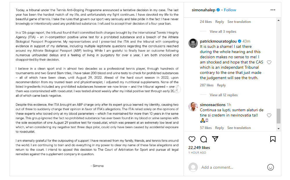 Patrick Mouratoglou, după suspendarea Simonei Halep: „Această decizie nu are nicio noimă pentru mine! Sper că TAS va vedea adevărul"