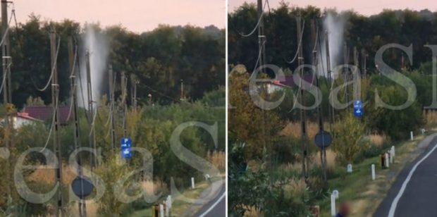 Perimetru de protecție de 800 de metri într-o localitate din Satu Mare, după ce un puț de lângă o benzinărie scoate la suprafață apă cu gaze
