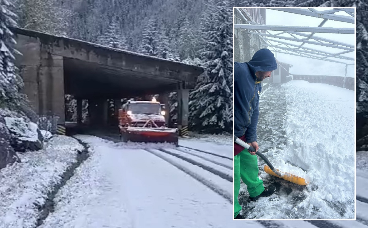 Prima zăpadă căzută pe Transfăgărășan, drumarii au ieșit cu plugurile și curăță șoseaua / VIDEO