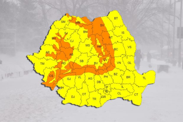 Toată țara, sub cod portocaliu și galben de ninsori viscolite și vânt puternic, până în ajunul Crăciunului