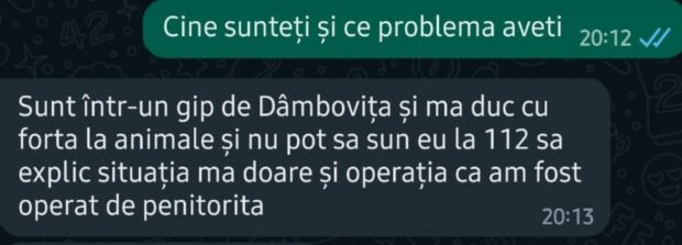 Un bărbat a fost salvat de poliţişti, după ce a trimis un mesaj de ajutor la întâmplare: „Mă duc cu forța și nu pot să sun la 112”