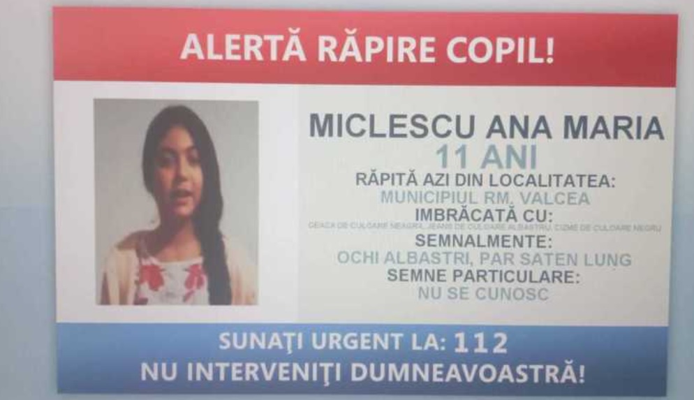 Copila de 11 ani din Vâlcea, luată de patru bărbați și o femeie. Poliția cere sprijinul publicului pentru găsirea ei. Copila de 11 ani din Vâlcea, luată de patru bărbați și o femeie. Poliția cere sprijinul publicului pentru găsirea ei.