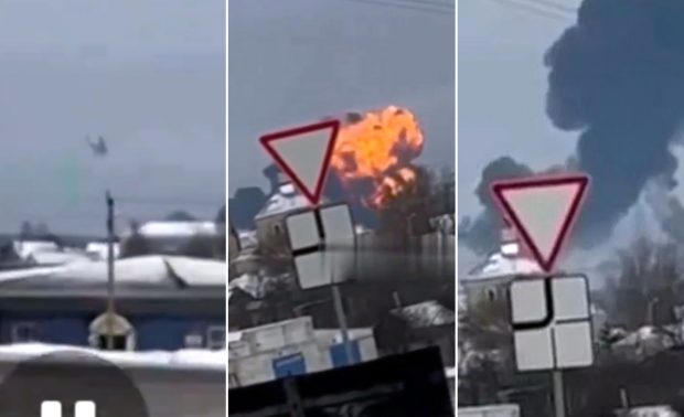 Momentul în care avionul militar rusesc se prăbușește în apropiere de granița cu Ucraina. Minge de foc în urma impactului | VIDEO