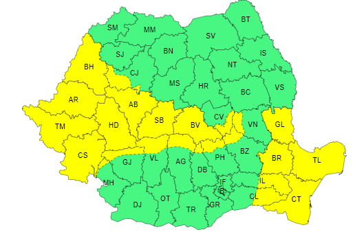 Alertele meteo, prelungite: județele aflate sub cod galben de vânt puternic. În București sunt anunțate ploi