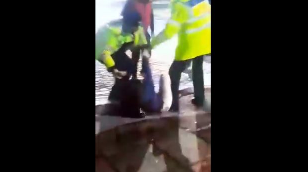 Șoferiță bătută și încătușată în trafic, după ce a devenit agresivă când a fost prinsă cu numere false, în Dâmbovița/ VIDEO