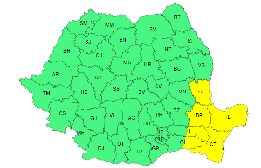 Alertele meteo, prelungite: județele aflate sub cod galben de vânt puternic. În București sunt anunțate ploi