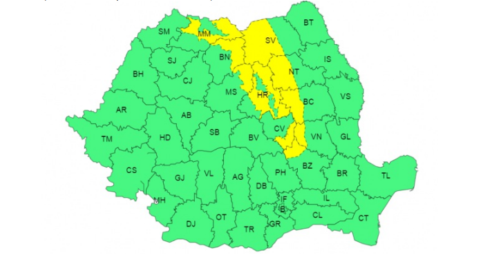 Cod galben de vânt în zece județe. Harta zonelor vizate de avertizare