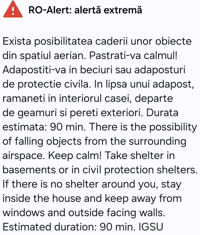 Mesaje Ro-Alert în Tulcea și Galați, după un atac al rușilor aproape de granița cu România. „Nu au fost raportate resturi de drone căzute”, anunță MApN