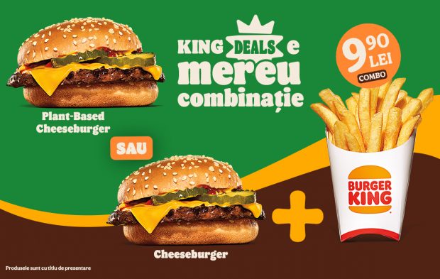 King Deals de la Burger King e mereu combinație. Alege-ți combo-ul preferat la 9,90 lei.