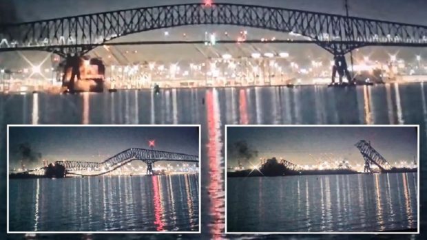 Momentul în care podul rutier din Baltimore se prăbușește, lovit de un vapor, a fost filmat. VIDEO