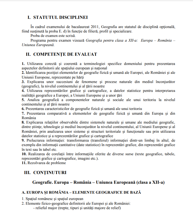 Programă Geografie Bac 2024 - teme de studiu pentru Bacalaureat