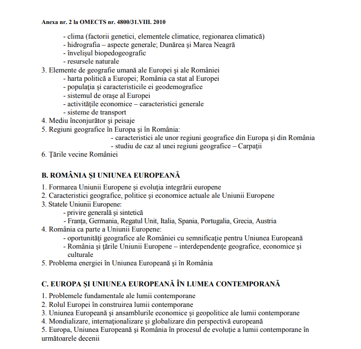 Programă Geografie Bac 2024