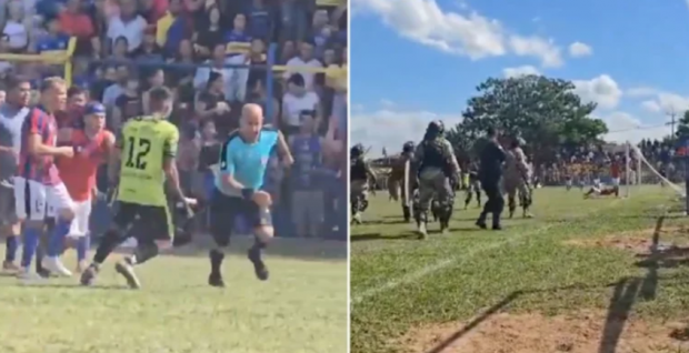 Nebunie la un meci din Paraguay. După ce arbitrul a fost atacat de jucători și de spectatori, poliția a tras inclusiv în fotbaliști | VIDEO