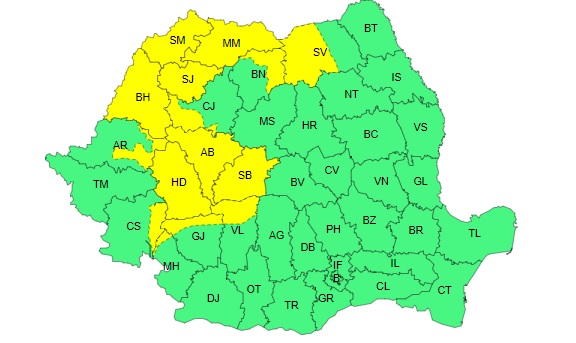Avertizare cod galben de ploi torențiale, vijelii și grindină, până joi seara. Cum va fi vremea în București 1 harta anm 3