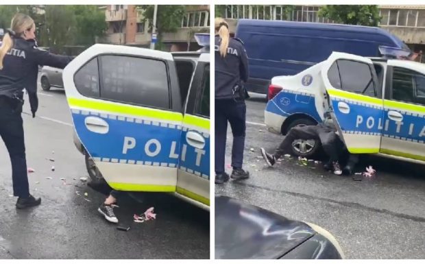 O polițistă din Cluj îi dă cu spray lacrimogen în față colegului său, care se chinuie să imobilizeze un bărbat care agresase trei copii | VIDEO