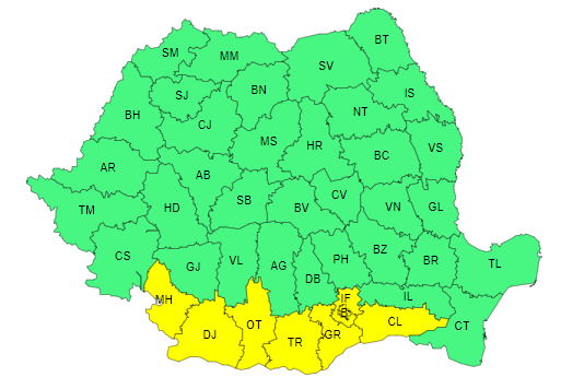 Noi alerte de vreme rea: Vijelii în mai multe județe din vest, canicula persistă în sud. Temperaturi de foc la București