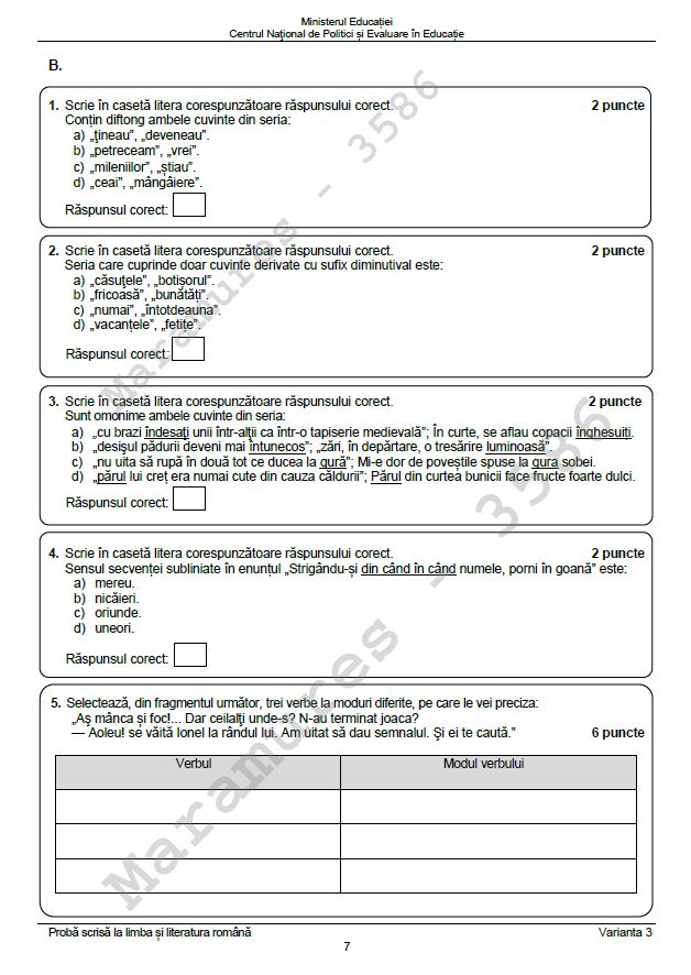 subiectele la romana la evaluarea nationala 2024 6