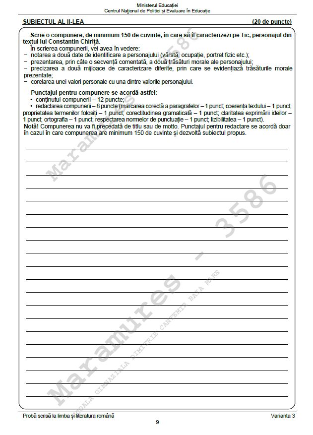 subiectele la romana la evaluarea nationala 2024 8