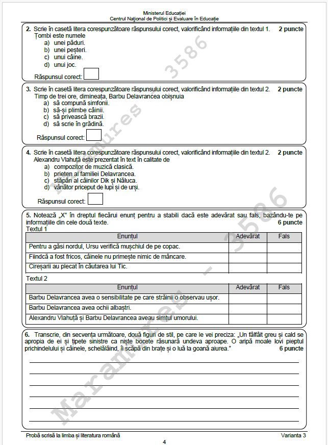 subiectele la romana la evaluarea nationala 2024 3