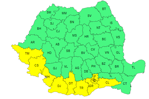 Noi alerte de vreme rea: Vijelii în mai multe județe din vest, canicula persistă în sud. Temperaturi de foc la București