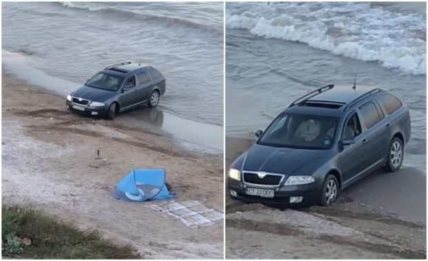 Un şofer a intrat cu mașina pe plaja din 23 August și a rămas împotmolit. „Jupân de jupân! Dă-i, tată, dă-i!”. Ce amendă a primit