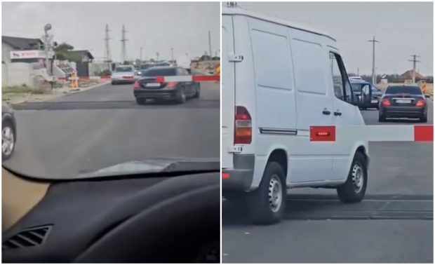 Maşini filmate când trec calea ferată, în timp ce barierele sunt coborâte, la Caracal. Poliţia încearcă să identifice şoferii | VIDEO