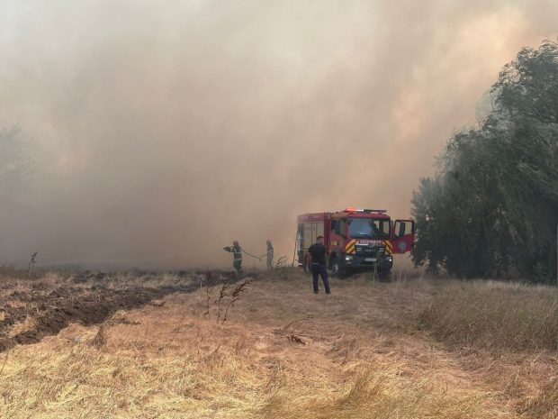 Incendiu de vegetație uscată lângă un cămin de bătrâni din județul Constanța. Vârstnicii, evacuați, traficul feroviar și rutier, oprit în zonă