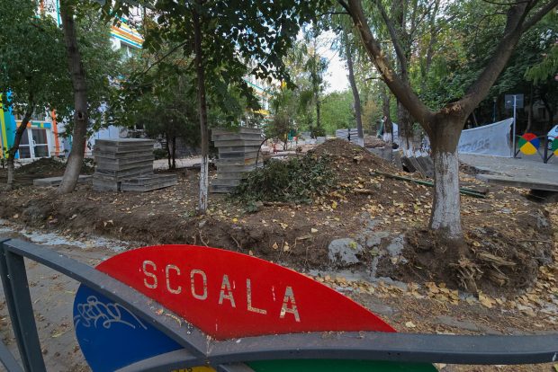 Au băgat excavatorul ca să facă șanțuri pentru gardul unei școli din București și au rupt rădăcinile a zeci de copaci
