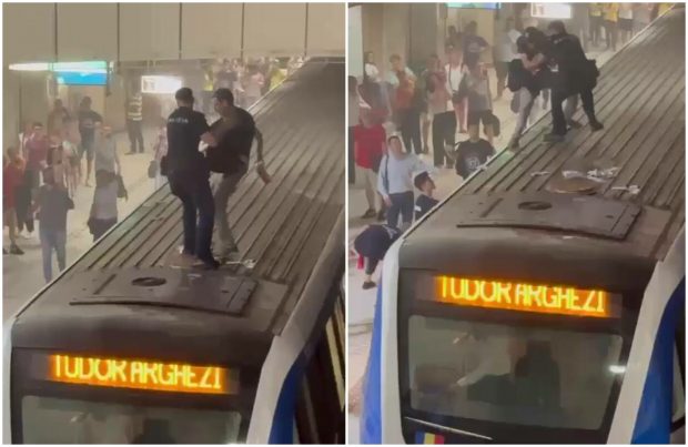 Un bărbat s-a urcat pe metrou, la Piața Victoriei, și a vrut să folosească un extinctor, înainte să fie dat jos cu forța. Incident similar și la Piața Romană