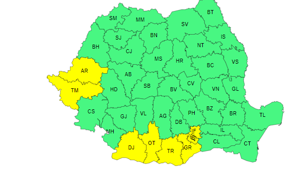 Temperaturi de foc în aproape toată țara și alertă de furtuni în 6 județe. Se anunță ploi și la București. Harta zonelor afectate