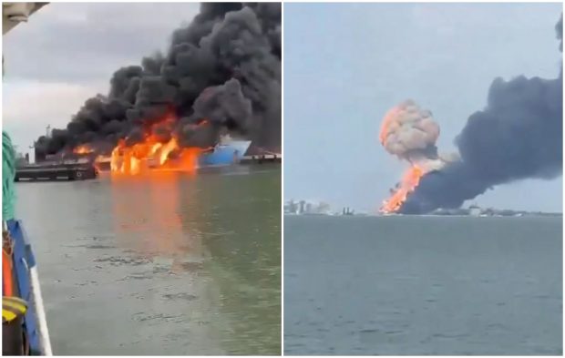 Incendiu în portul rusesc Kavkaz, după un atac ucrainean. Un feribot cu rezervoare de combustibil, scufundat. VIDEO
