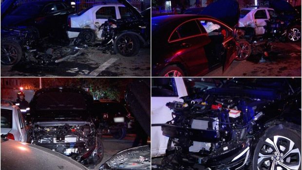 O fată de 16 ani, fără permis, a distrus șase mașini în București, în timp ce fugea cu mașina de polițiști